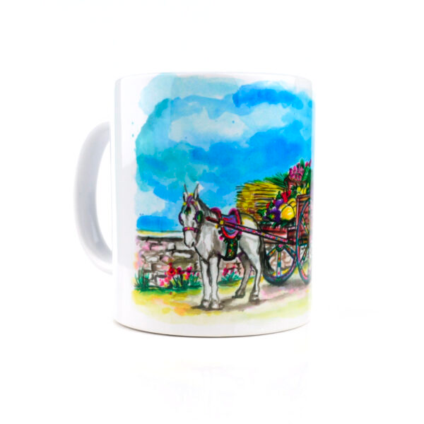 Tazza in ceramica lucida con disegno di un carretto siciliano