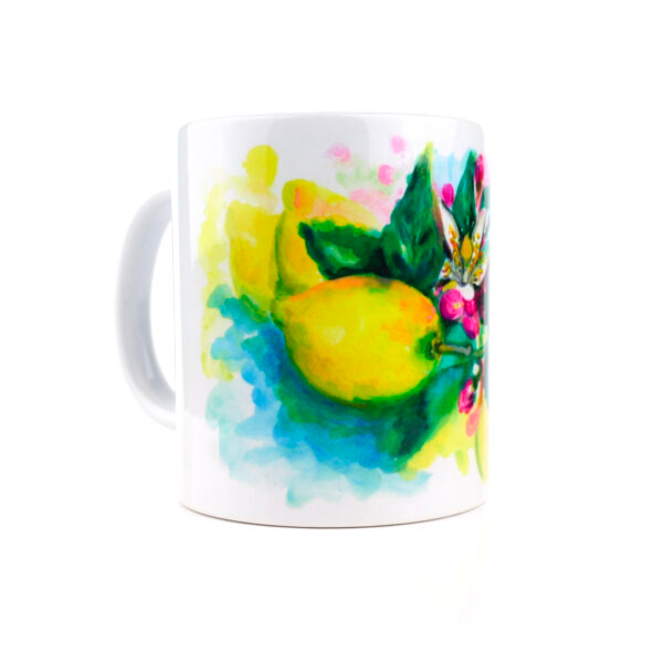 Tazza in ceramica lucida con disegno di limoni