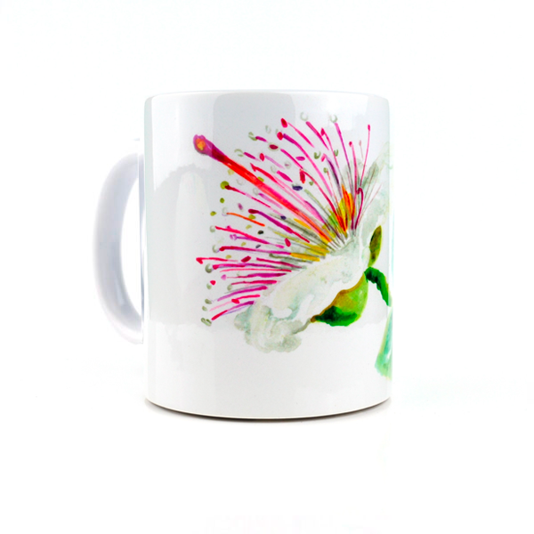 Tazza in ceramica lucida con disegno di un fiore di cappero selvatico