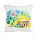 Cuscino in cotone con disegno ad acquerello di un dammuso di Pantelleria