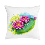 Cuscino in cotone con disegno ad acquerello di una foglia con fiore di fico d'india