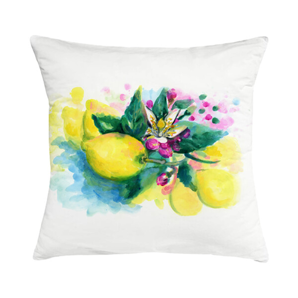 Cuscino in cotone con disegno ad acquerello di limoni