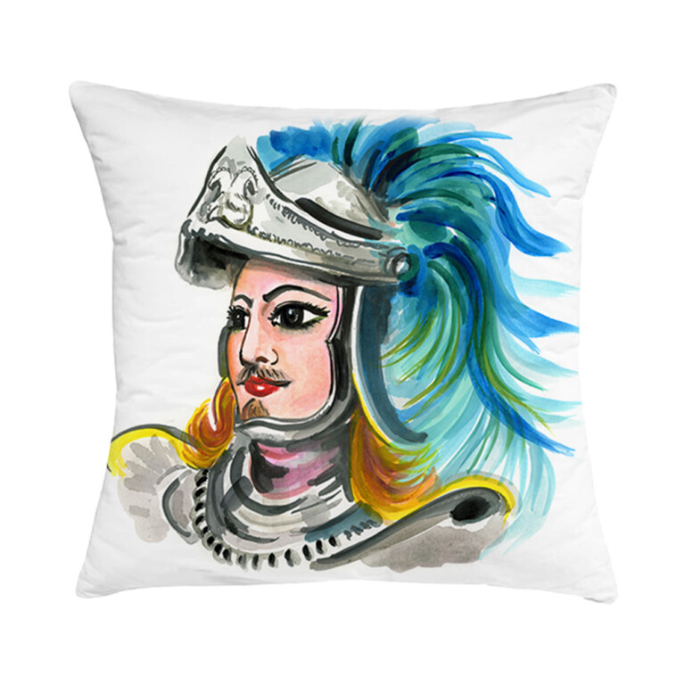 Cuscino in cotone con disegno ad acquerello di un Pupo siciliano