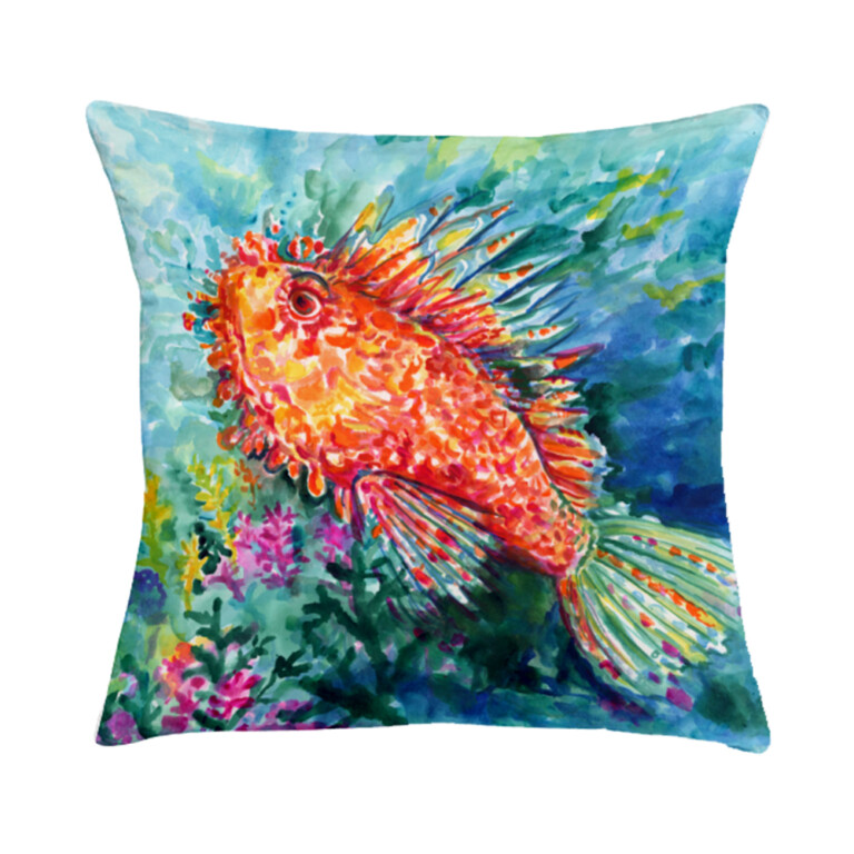 Cuscino in cotone con disegno ad acquerello di uno scorfano