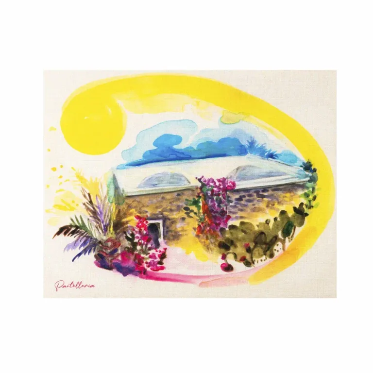 Tovaglietta in juta con disegno di un dammuso di pantelleria