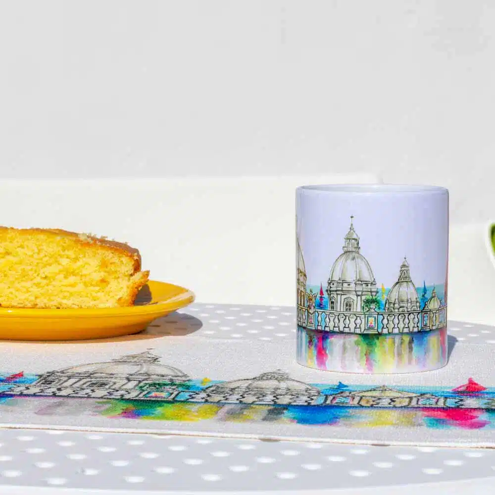 set colazione tazza lucida stile siciliano tovaglietta lavabile